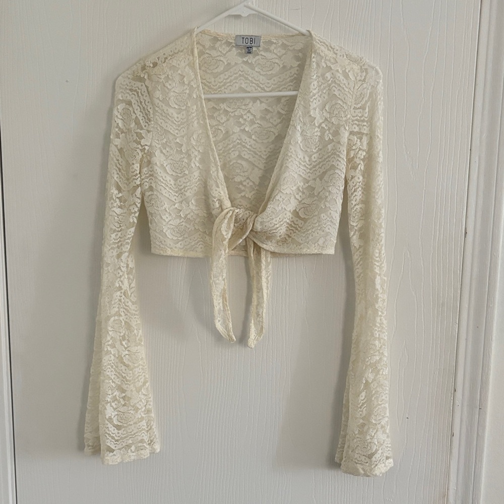 Tobi Ivory Lace Bell Sleeve Blouse